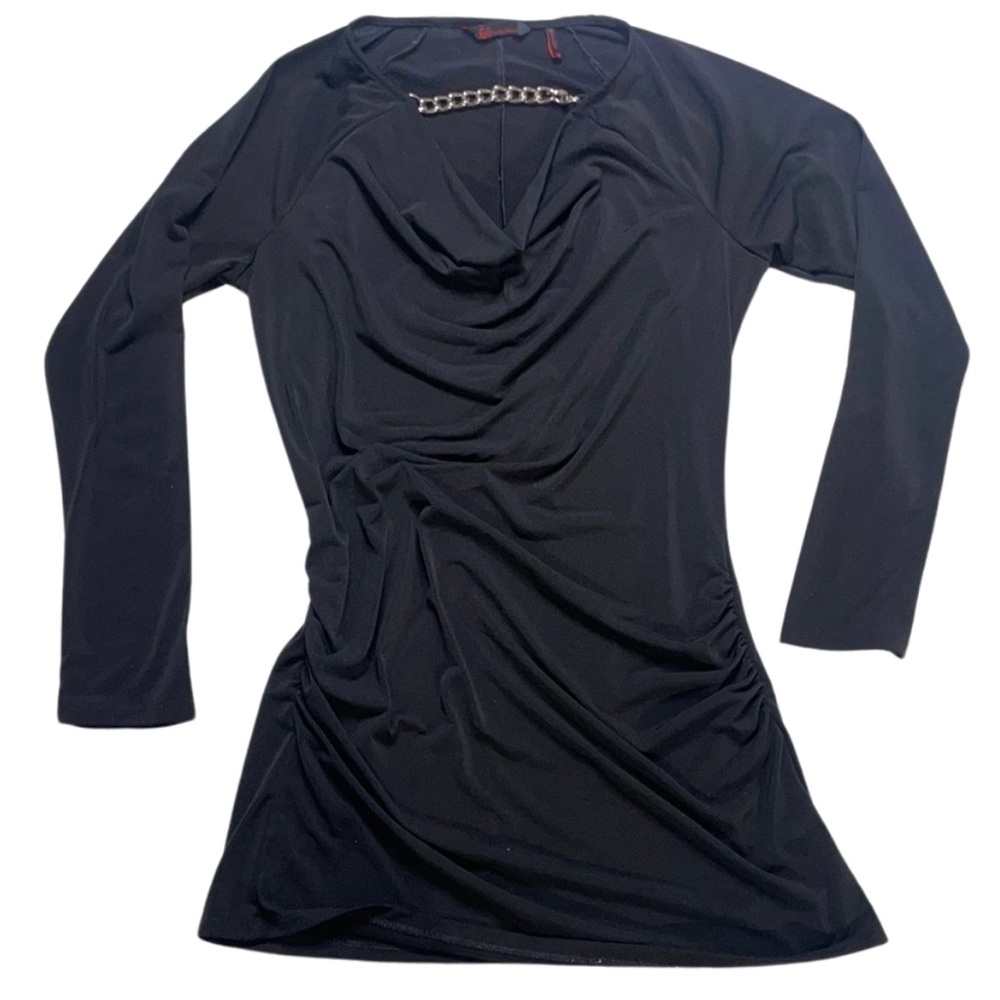 Sofia by Sofia Vergara Black Ruched Tunic Blouse